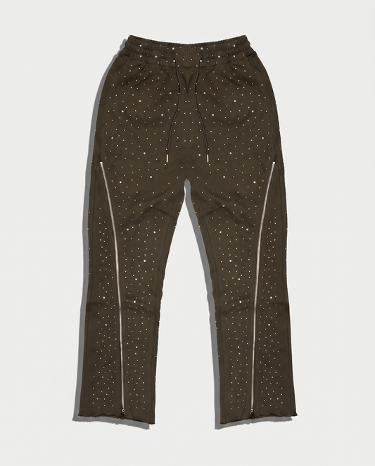 CRYSTAL ZIP FLARE SWEATPANTS (MOCHA)