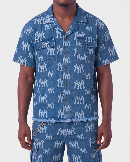 WATSON WORLD LASER ENGRAVED DENIM WORK SHIRT (BLUE)