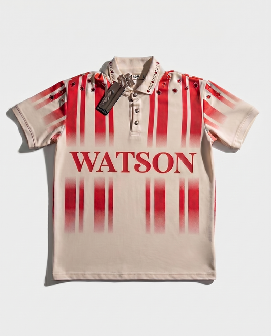 WATSON RED RUBY STRIPES RUGBY POLO (CREAM)