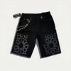 WATSON STAR RHINESTONE PATTERN BLACK DENIM SHORTS