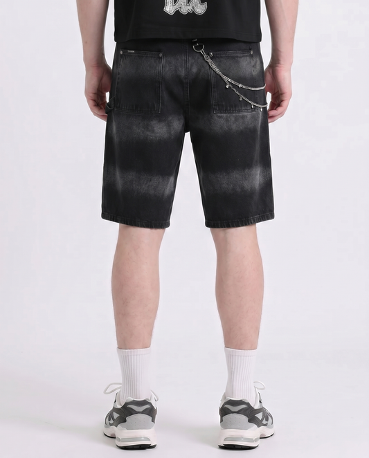 WATSON SIDE CRYSTAL BLACK DENIM CARPENTER SHORTS