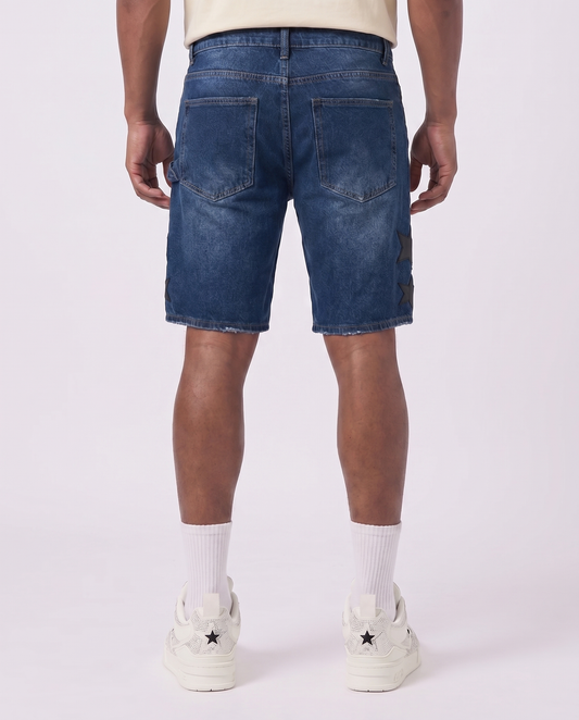 WATSON LEATHER APPLIQUE PATCH SHORTS (BLUE)