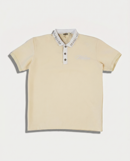 WATSON COLLAR EMBELLISHED CREAM POLO SHIRT