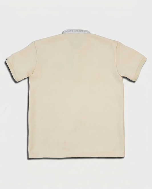 WATSON COLLAR EMBELLISHED CREAM POLO SHIRT