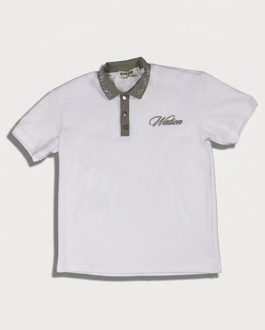 WATSON COLLAR EMBELLISHED WHITE POLO SHIRT