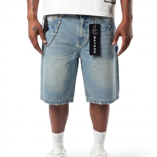 Watson Light Blue Wash Denim Shorts, blue denim shorts, light wash