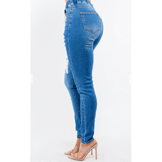 HIGH RISE DESTORYED WOMAN DENIM JOGGERS - Allstarelite.com