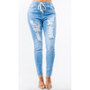 HIGH RISE DESTORYED WOMAN DENIM JOGGERS - Allstarelite.com