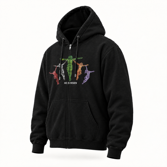 CRUCIFIX ZIP UP HOODIE (BLACK)