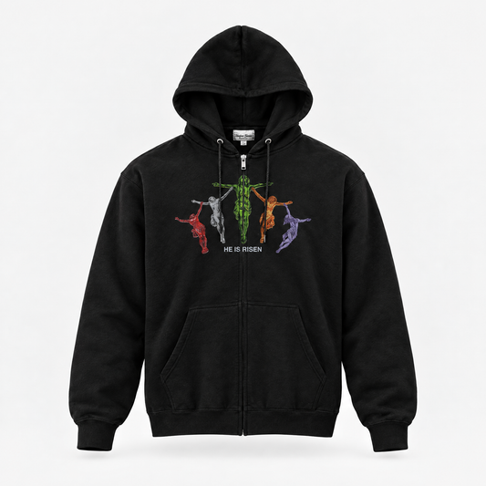 CRUCIFIX ZIP UP HOODIE (BLACK)