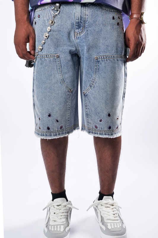 WATSON PURPLE PEAR DIAMOND LIGHT WASH DENIM SHORTS