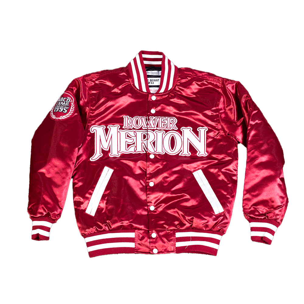 KOBE BRYANT LOWER MERION MAROON SATIN JACKET - Allstarelite.com