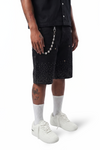 WATSON RHINESTONE SHOWER BLACK WASH DENIM SHORTS