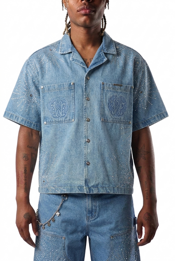 WATSON LIGHT WASH DENIM EMBELLISHED WORK SHIRT