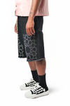 WATSON STAR RHINESTONE PATTERN BLACK DENIM SHORTS