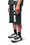 WATSON TWILL PATCH WITH EMBELLISHMENT BLACK DENIM SHORTS