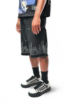 WATSON FLAME BLACK DENIM SHORTS