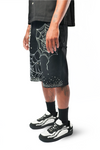 WATSON SPIDERWEB SINGLE STITCHED BLACK DENIM SHORTS