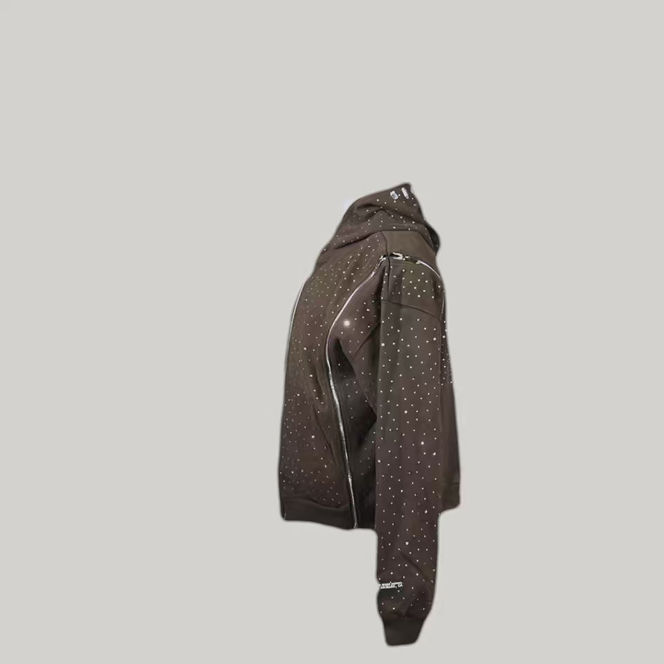 CRYSTAL TRIPLE ZIP HOODIE (MOCHA)