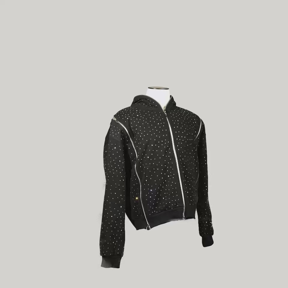 CRYSTAL TRIPLE ZIP HOODIE (BLACK)
