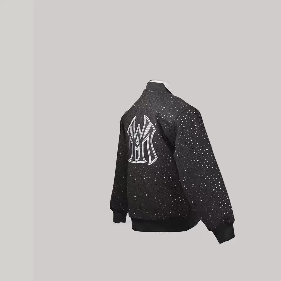 SPIDERWEB CRYSTAL VARSITY JACKET (BLACK)