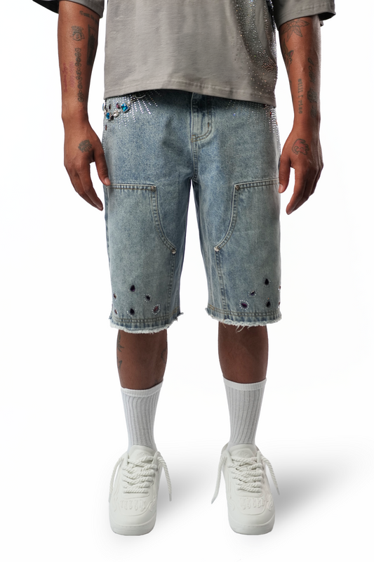 WATSON PURPLE PEAR DIAMOND LIGHT WASH DENIM SHORTS