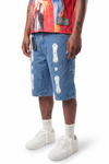WATSON TWILL PATCH WITH EMBELLISHMENT LIGHT WASH DENIM SHORTS