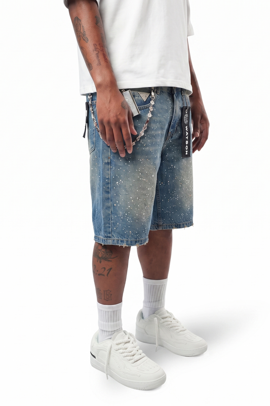 WATSON GLITTER DARK BLUE WASH DENIM SHORTS