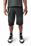 WATSON DIAMOND CROSS PIN BLACK DENIM SHORTS