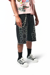 WATSON STAR RHINESTONE PATTERN BLACK DENIM SHORTS
