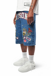 WATSON MULTI PATCH LIGHT BLUE DENIM SHORTS