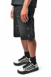 WATSON DIAMOND CROSS PIN BLACK DENIM SHORTS