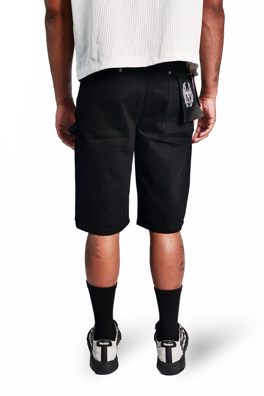 WATSON BENT STRIPES WITH RHINESTONES BLACK DENIM SHORTS