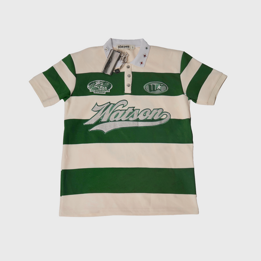 SHORT SLEEVE RUGBY POLO (CREAM/GREEN)