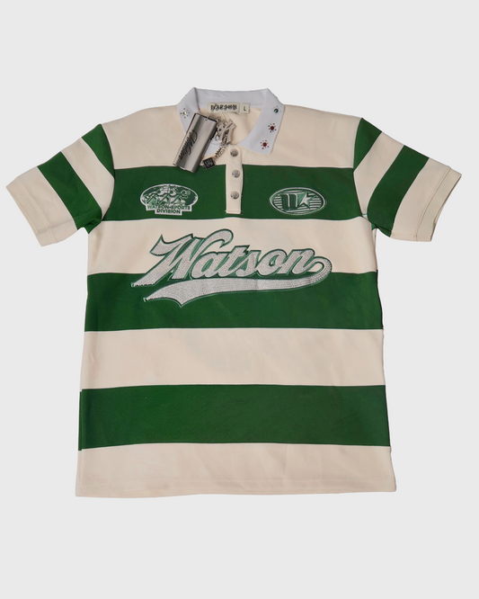SHORT SLEEVE RUGBY POLO (CREAM/GREEN)