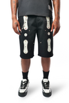 WATSON TWILL PATCH WITH EMBELLISHMENT BLACK DENIM SHORTS