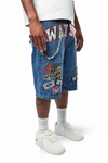 WATSON MULTI PATCH LIGHT BLUE DENIM SHORTS
