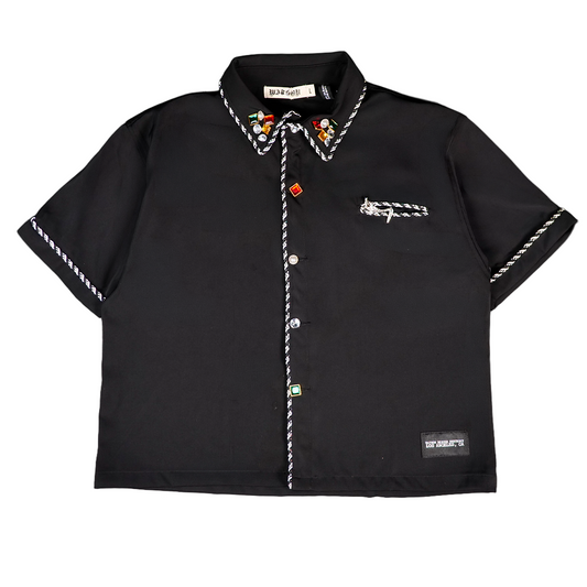 WATSON ROPE EMBELLISHED COLLAR BLACK BUTTON SHIRT