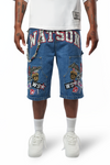 WATSON MULTI PATCH LIGHT BLUE DENIM SHORTS