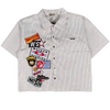 WATSON MULTI APPLIQUE PATCHWORK WHITE AND BLACK PINSTRIPE BUTTON DOWN SHIRT
