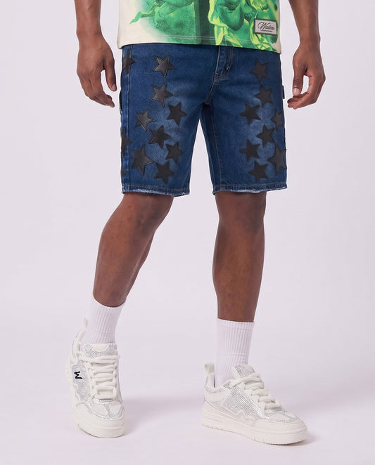 WATSON LEATHER APPLIQUE PATCH SHORTS (BLUE)
