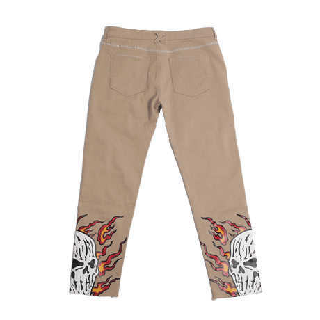 FLAMING SKULL KHAKI JEANS - Allstarelite.com