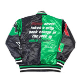 MALCOLM X BLACK AND GREEN POWER SATIN JACKET - Allstarelite.com