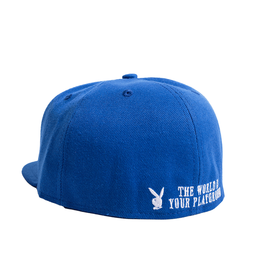 PLAYBOY THE WORLD IS YOUR PLAYGROUND ROYAL BLUE FITTED HAT - Allstarelite.com