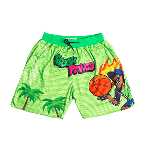 SPRAYPAINT FRESH PRINCE BASKETBALL SHORTS GREEN - Allstarelite.com