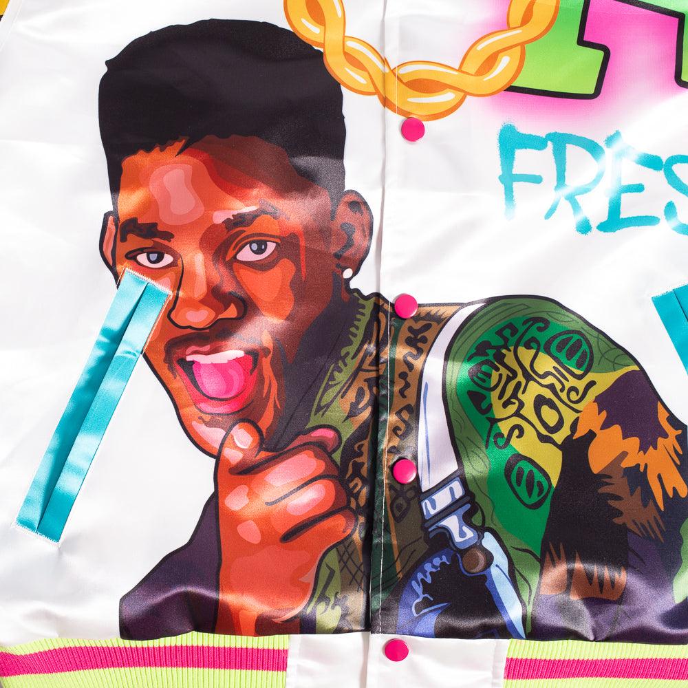 The Fresh Prince Fresh Air Graffiti Satin Jacket White - Allstarelite.com