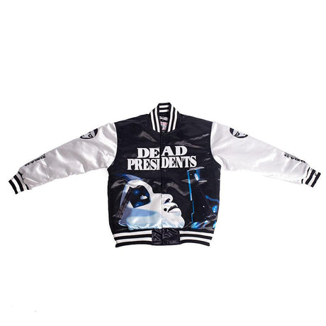 White/Black Dead Presidents Satin Jacket With Sleeve Logos - Allstarelite.com